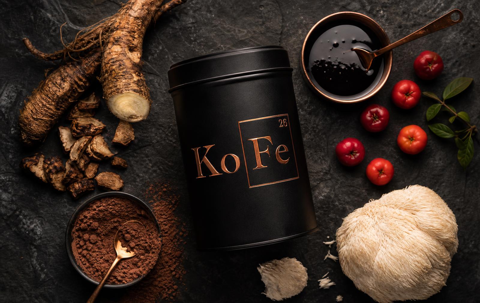 KoFe ingredients arranged on charcoal stone