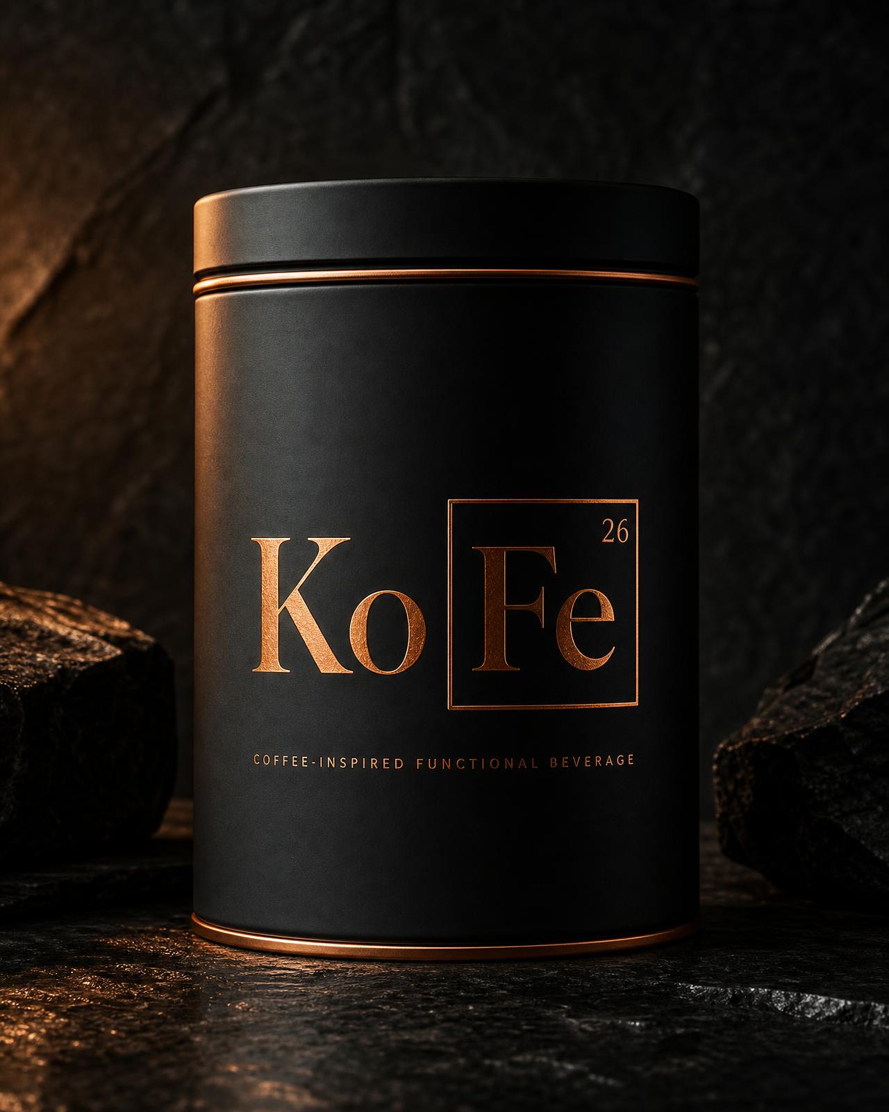 KoFe — matte black tin with copper Fe accent
